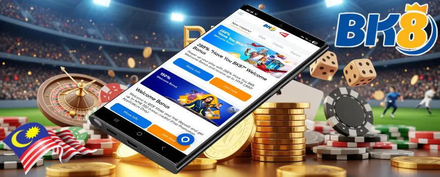 BK8 Malaysia mobile app with casino and bonus screen